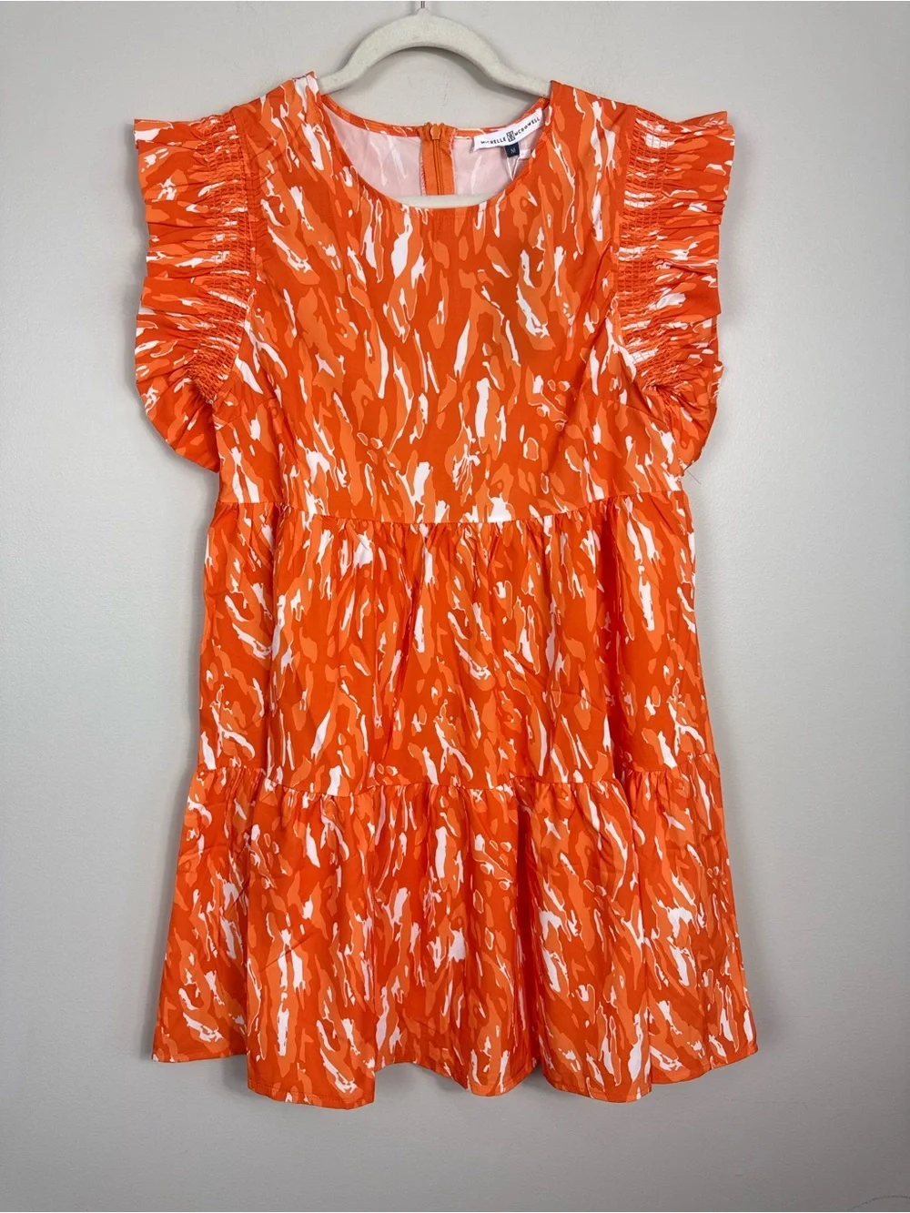 Michelle Mcdowell Everly Dress Women Medium Smocked White Orange Football Sport